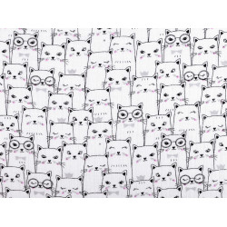 Cotton cloth fabric, cats - White (1 Meter)