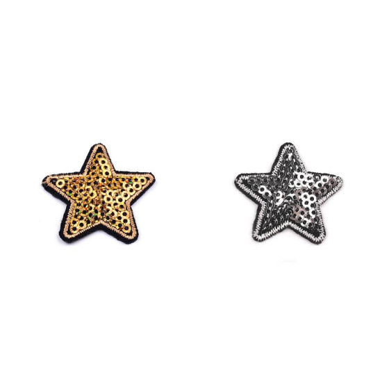 Iron on patch star with sequins - Gold lt. (10 Pieces) Iron on patch star with sequins - Gold lt. (10 Pieces)