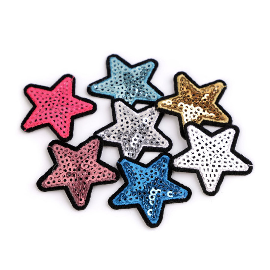 Iron on patch star with sequins - Gold lt. (10 Pieces) Iron on patch star with sequins - Gold lt. (10 Pieces)