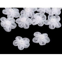 Kwiatek monofilowy z koralikami ø2,5-3 cm - White (10 Sztuki)