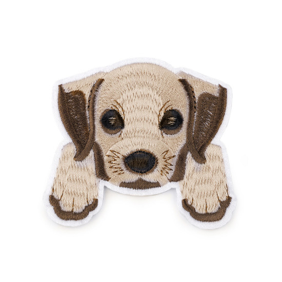 Embroidered iron-on patch dog - Brown (10 Pieces)