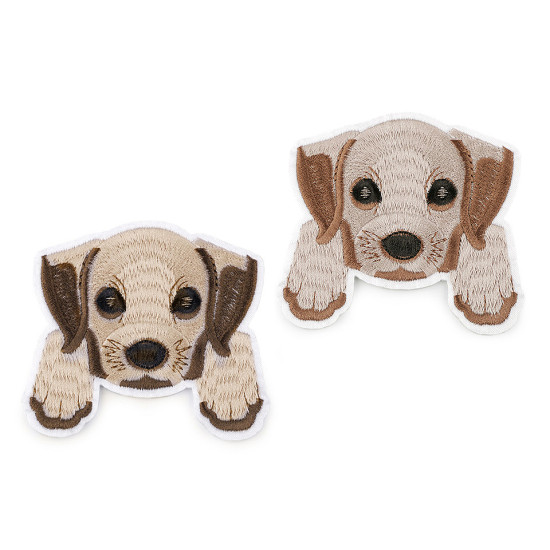 Embroidered iron-on patch dog - Brown (10 Pieces)
