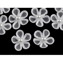 Kwiatek monofilowy z perełką ø2,5 cm - Off white (10 Sztuki)