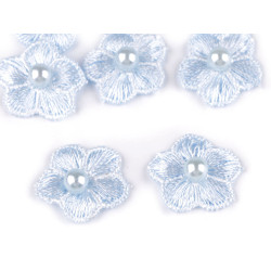 Embroidery flower with pearl bead ø2 cm - Blue light (10 Pieces)