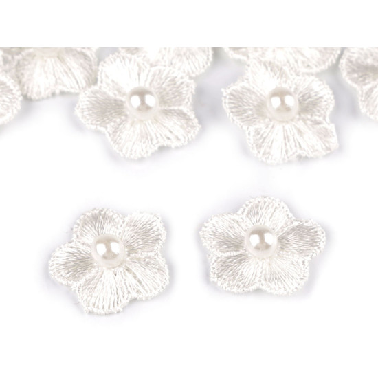 Embroidery flower with pearl bead ø2 cm - Cream lightest (10 Pieces) Embroidery flower with pearl bead ø2 cm - Cream lightest (10 Pieces)