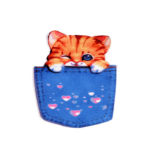 Écusson/patch à coudre, chat dans une poche - Bleu bébé (40 Pièces) Écusson/patch à coudre, chat dans une poche - Bleu bébé (40 Pièces)