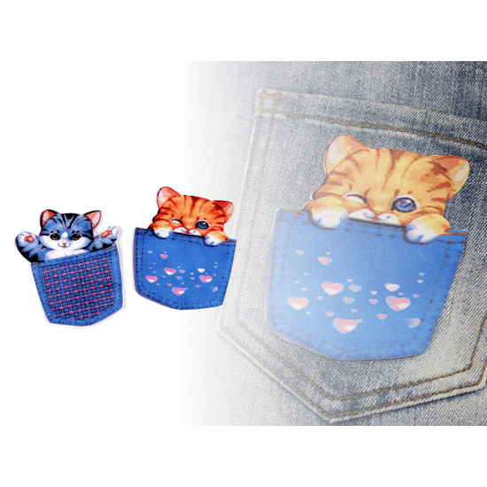 Écusson/patch à coudre, chat dans une poche - Bleu bébé (40 Pièces) Écusson/patch à coudre, chat dans une poche - Bleu bébé (40 Pièces)