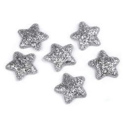 Applique étoile pailletée/décoration étoile souple rembourrée, ø 50 mm - Argent (10 Pièces)