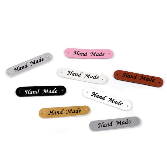 Aufnäher/etikett aus kunstleder – hand made 10 x 48 mm - Hell-grau (5 Stücke) Aufnäher/etikett aus kunstleder – hand made 10 x 48 mm - Hell-grau (5 Stücke)
