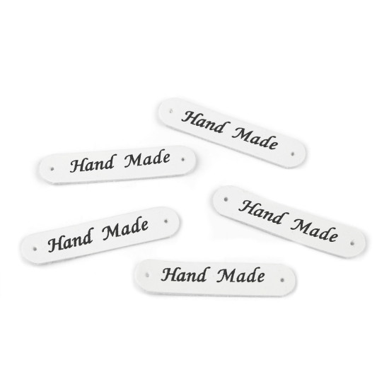 Aufnäher/etikett aus kunstleder – hand made 10 x 48 mm - Hell-grau (5 Stücke) Aufnäher/etikett aus kunstleder – hand made 10 x 48 mm - Hell-grau (5 Stücke)