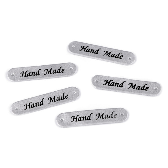 Aufnäher/etikett aus kunstleder – hand made 10 x 48 mm - Hell-grau (5 Stücke) Aufnäher/etikett aus kunstleder – hand made 10 x 48 mm - Hell-grau (5 Stücke)