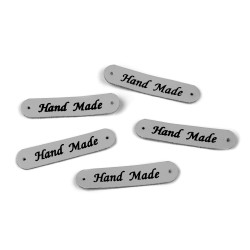 Aufnäher/etikett aus kunstleder – hand made 10 x 48 mm - Hell-grau (200 Stücke)
