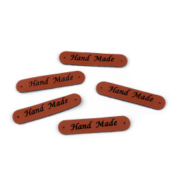 Aufnäher/etikett aus kunstleder – hand made 10 x 48 mm - Cognac-braun (200 Stücke)