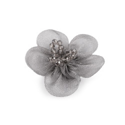Kwiat z organzy z szlifowanymi koralikami do przyklejenia / do przyszycia ø4,5 cm - Szary (10 Sztuki)