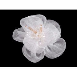 Kwiat z szlifowanymi, szklanymi koralikami do przyklejenia / do przyszycia ø6-7 cm - White (1 Sztuka)