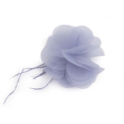 Chiffon flower with feathers, to sew-on, glue-on ø8-9 cm - Violet lavender (1 Piece)