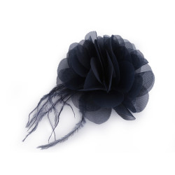 Chiffon flower with feathers, to sew-on, glue-on ø8-9 cm - Blue dark (1 Piece)