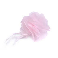 Chiffon flower with feathers, to sew-on, glue-on ø8-9 cm - Light pink (1 Piece)