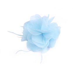 Chiffon flower with feathers, to sew-on, glue-on ø8-9 cm - Blue light (1 Piece)