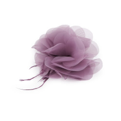 Chiffon flower with feathers, to sew-on, glue-on ø8-9 cm - Violet (1 Piece)
