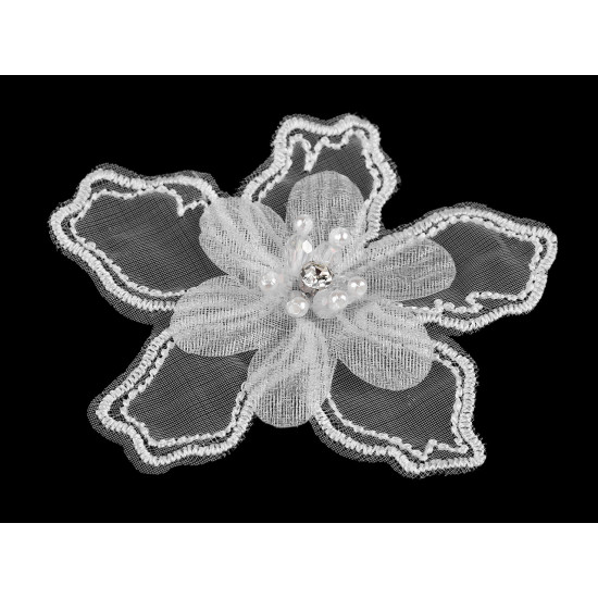 Kwiatek z kamyczkiem i koralikami do przyszycia / przyklejenia ø8 cm - Kremowyjasny (10 Sztuki) Kwiatek z kamyczkiem i koralikami do przyszycia / przyklejenia ø8 cm - Kremowyjasny (10 Sztuki)
