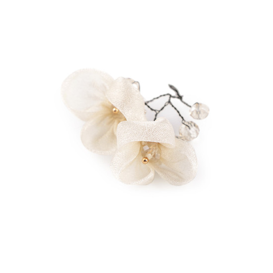 Blume auf draht mit geschliffenen perlen, handgefertigt - Anthrazit (1 Stück) Blume auf draht mit geschliffenen perlen, handgefertigt - Anthrazit (1 Stück)
