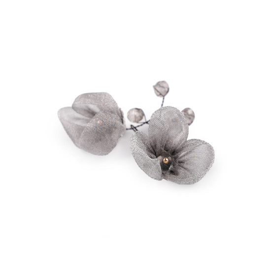 Blume auf draht mit geschliffenen perlen, handgefertigt - Anthrazit (1 Stück) Blume auf draht mit geschliffenen perlen, handgefertigt - Anthrazit (1 Stück)