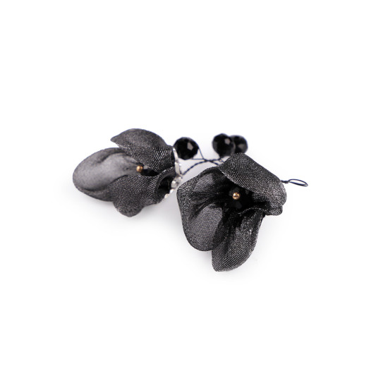 Blume auf draht mit geschliffenen perlen, handgefertigt - Anthrazit (1 Stück) Blume auf draht mit geschliffenen perlen, handgefertigt - Anthrazit (1 Stück)