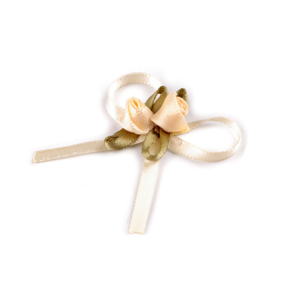 Pleated bow with a rose / boutonniere - White (60 Pieces) Pleated bow with a rose / boutonniere - White (60 Pieces)