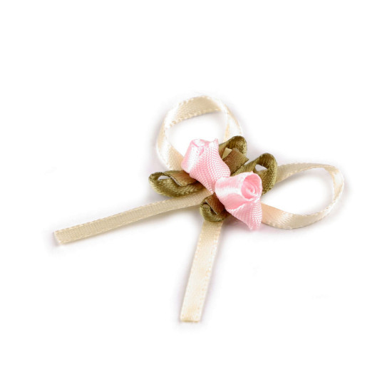 Pleated bow with a rose / boutonniere - White (60 Pieces) Pleated bow with a rose / boutonniere - White (60 Pieces)