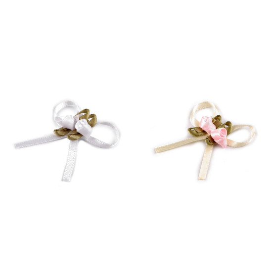 Pleated bow with a rose / boutonniere - White (60 Pieces) Pleated bow with a rose / boutonniere - White (60 Pieces)