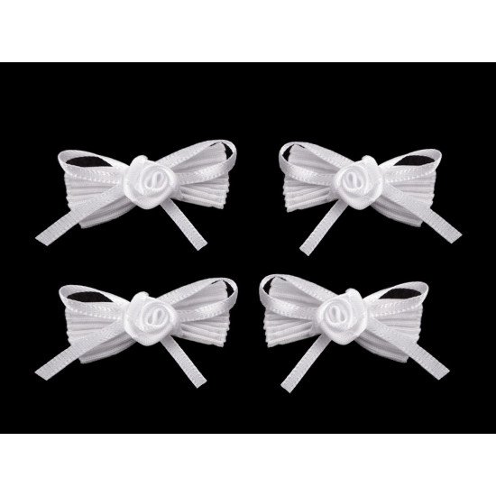 Pleated bow with a rose / boutonniere - White (10 Pieces) Pleated bow with a rose / boutonniere - White (10 Pieces)