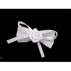 Pleated bow with a rose / boutonniere - White (10 Pieces)