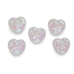 Iron-on patch with sequins, heart - Pale pink (10 Pieces)