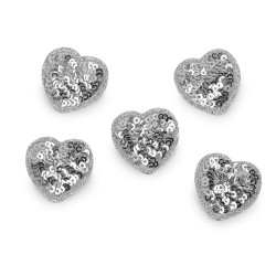 Iron-on patch with sequins, heart - Silver (10 Pieces)