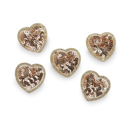 Iron-on patch with sequins, heart - Gold (10 Pieces)