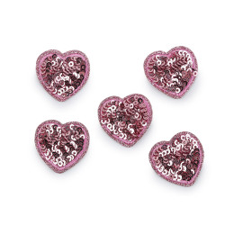 Iron-on patch with sequins, heart - Vintage pink (10 Pieces)