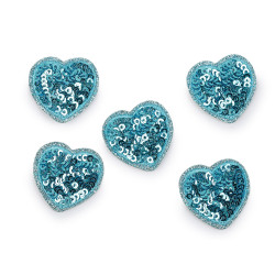 Iron-on patch with sequins, heart - Blue azure (10 Pieces)