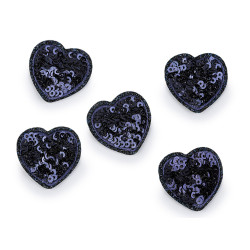 Iron-on patch with sequins, heart - Blue dark (10 Pieces)
