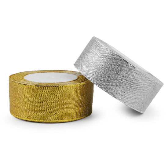 Wstążka brokatowa szerokość 38 mm z lureksem - Srebrny (1 Metr) Wstążka brokatowa szerokość 38 mm z lureksem - Srebrny (1 Metr)