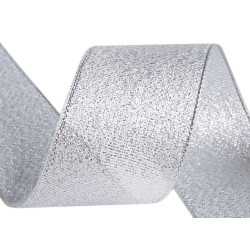 Wstążka brokatowa szerokość 38 mm z lureksem - Srebrny (1 Metr)