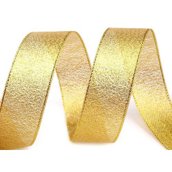 Wstążka brokatowa szerokość 25 mm z lureksem - Złoty (1 Metr)
