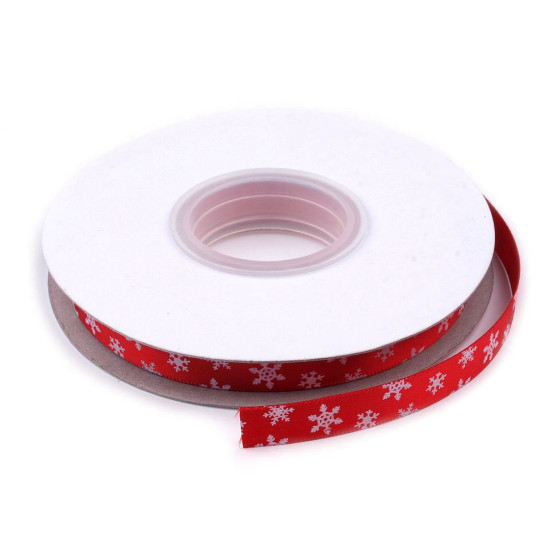 Christmas ribbon with snowflakes width 10 mm - Red (20 Meters)