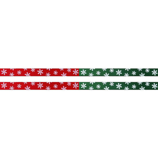 Christmas ribbon with snowflakes width 10 mm - Red (20 Meters)