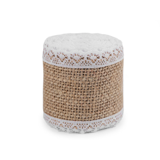 Ruban de jute avec dentelle, largeur 50 mm, 60 mm - Ecru natural (4 Pièces) Ruban de jute avec dentelle, largeur 50 mm, 60 mm - Ecru natural (4 Pièces)