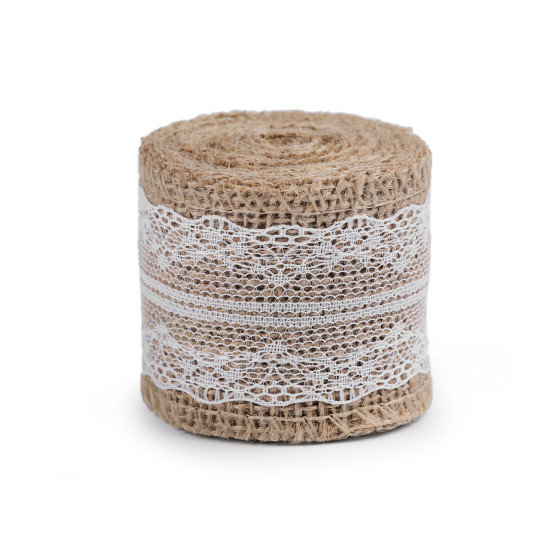Ruban de jute avec dentelle, largeur 50 mm, 60 mm - Ecru natural (4 Pièces) Ruban de jute avec dentelle, largeur 50 mm, 60 mm - Ecru natural (4 Pièces)