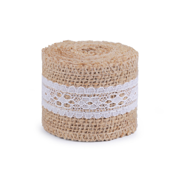Ruban de jute avec dentelle, largeur 50 mm, 60 mm - Ecru natural (4 Pièces) Ruban de jute avec dentelle, largeur 50 mm, 60 mm - Ecru natural (4 Pièces)