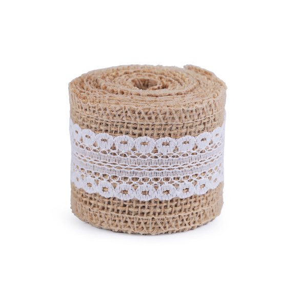 Ruban de jute avec dentelle, largeur 50 mm, 60 mm - Ecru natural (4 Pièces) Ruban de jute avec dentelle, largeur 50 mm, 60 mm - Ecru natural (4 Pièces)