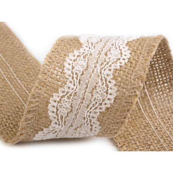 Ruban de jute avec dentelle, largeur 50 mm, 60 mm - Ecru natural (4 Pièces) Ruban de jute avec dentelle, largeur 50 mm, 60 mm - Ecru natural (4 Pièces)