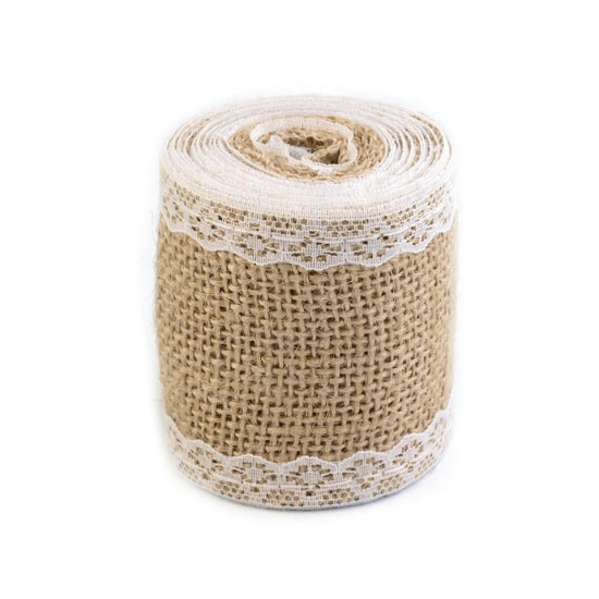 Ruban de jute avec dentelle, largeur 50 mm, 60 mm - Ecru natural (4 Pièces) Ruban de jute avec dentelle, largeur 50 mm, 60 mm - Ecru natural (4 Pièces)